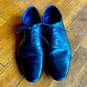 Ted Baker dress shoes. Black with blue accents and laces.